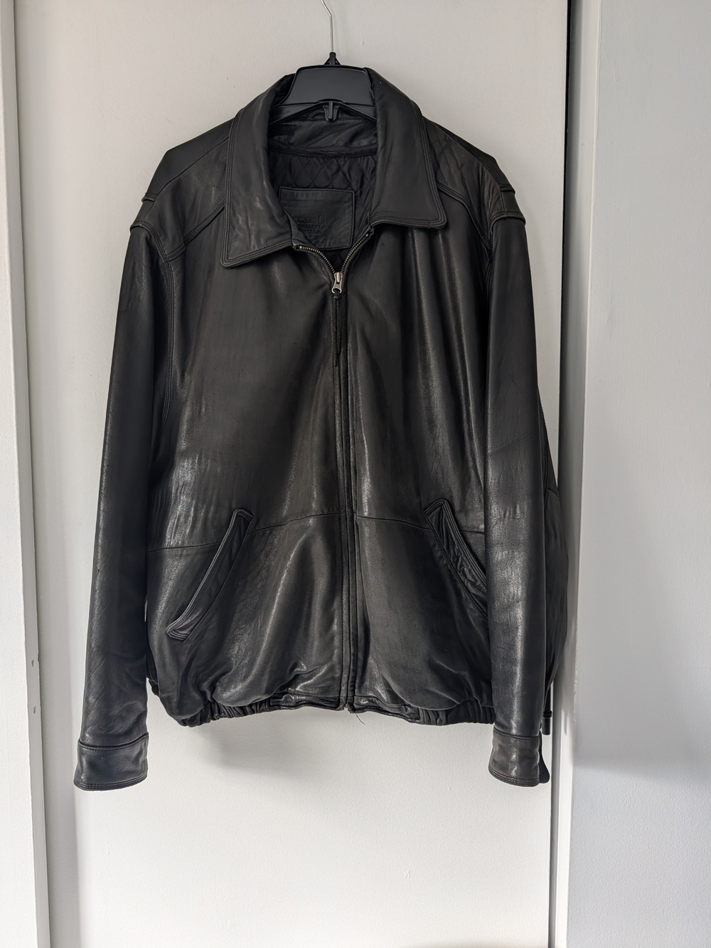 American Classic XXL Black Leather Bomber Jacket Removable Lining
